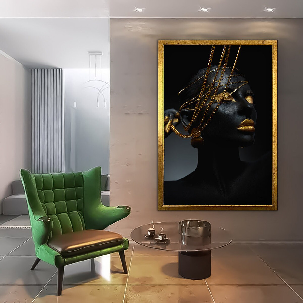 Gold African Woman, African Wall Art, Gold Print, Woman Wall Art, Gold Lip Woman Canvas, African Woman Canvas, Black Woman Canvas, Woman Art.jpg