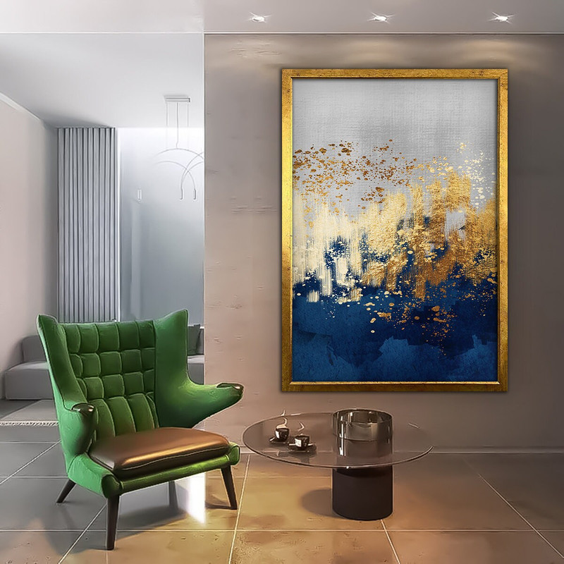 Gold and blue canvas, modern abstract ,framed painting,gold abstract canvas print,study canvas decor.jpg