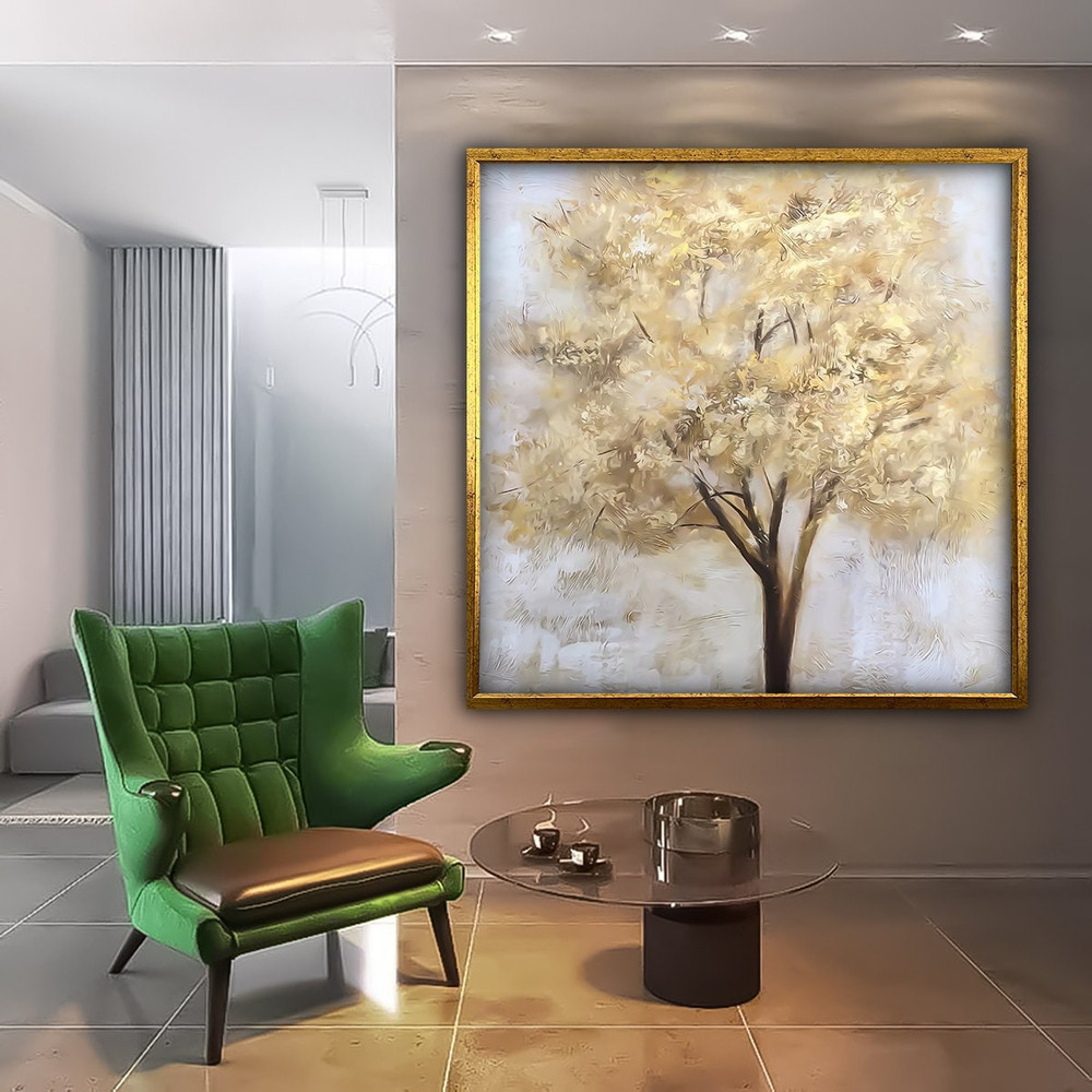 Gold tree canvas, tree canvas print, tree painting, gold color decals, framed tree painting.jpg