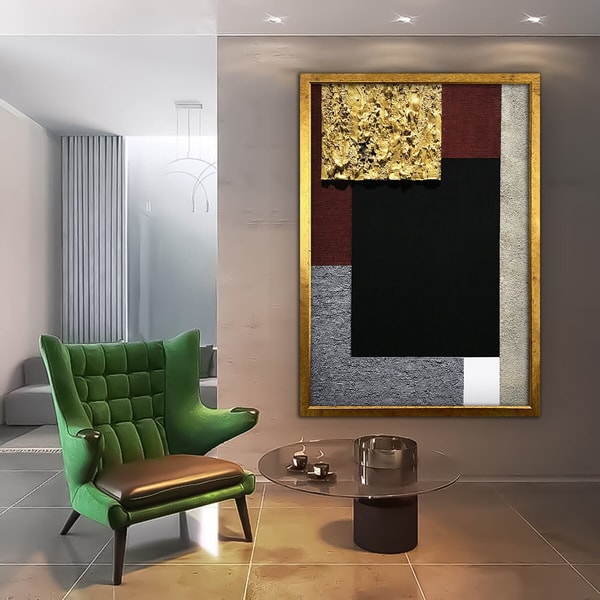 Gray and white ,burgundy abstract canvas, modern abstract canvas print with gold , framed canvas painting.jpg