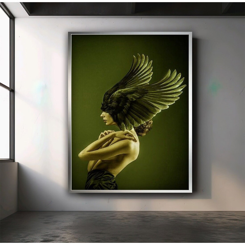 Green angel woman canvas, green nude woman wall art, nude woman poster.jpg