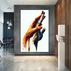 hands canvas, couple holding hands painting, valentine's day gift, love hands canvas print, gift art for him 1.jpg