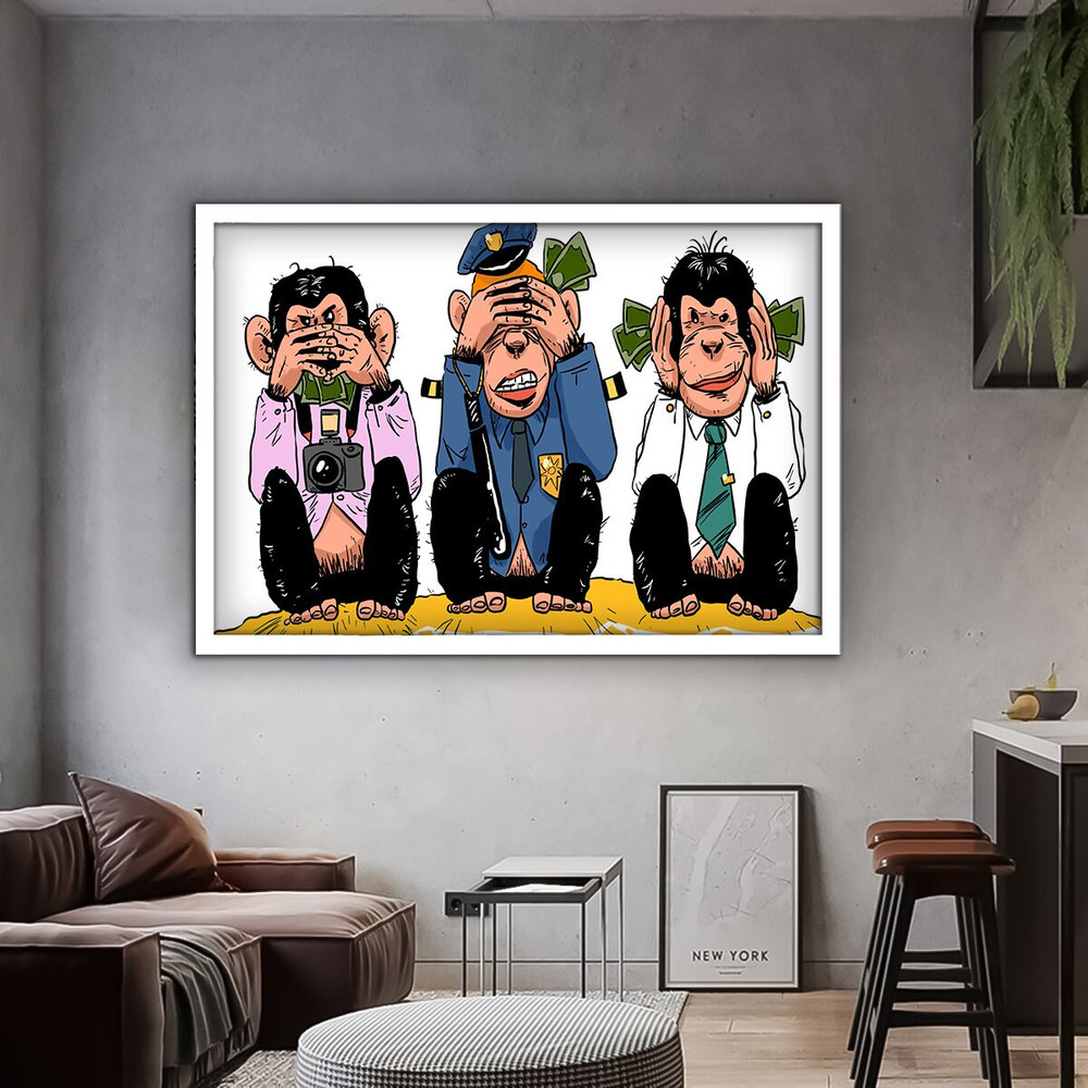 I didn't see, I didn't hear, I don't know canvas painting, 3 monkeys canvas print, 3 monkeys funny home decor, monkey canvas wall art.jpg