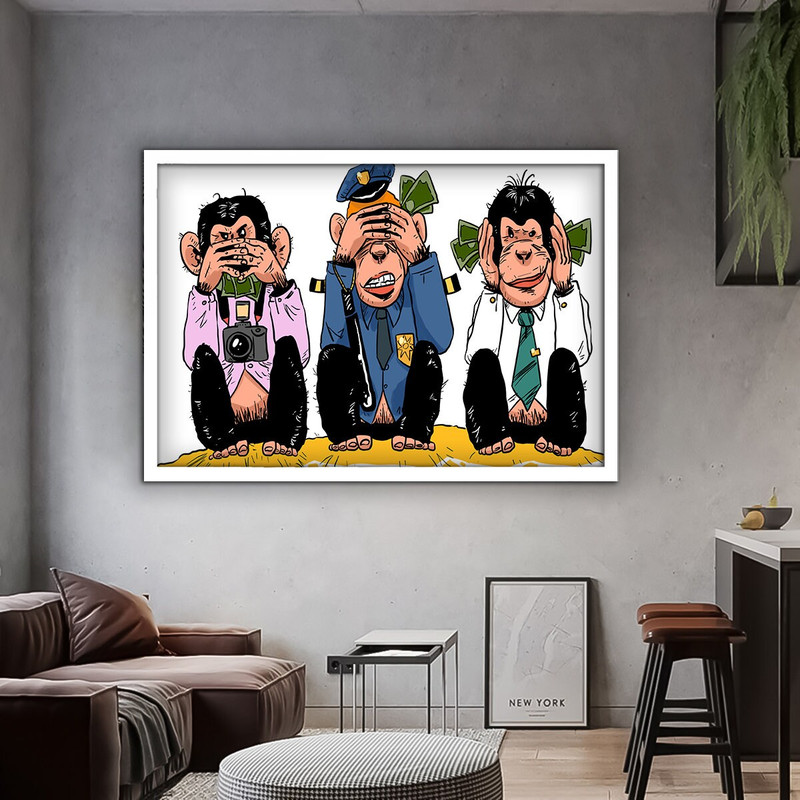 I didn't see, I didn't hear, I don't know canvas painting, 3 monkeys canvas print, 3 monkeys funny home decor, monkey canvas wall art.jpg