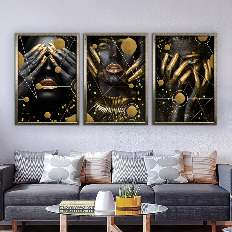 I didn't see, I didn't hear, I don't know african canvas, 3 piece black woman canvas print, ethnic girls wall decor.jpg
