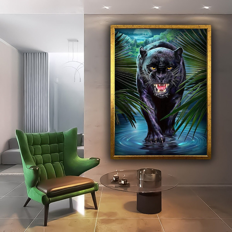 Jaguar canvas wall art, black tiger painting, black lath print, animal painting, black jaguar art, wild tiger wall art.jpg