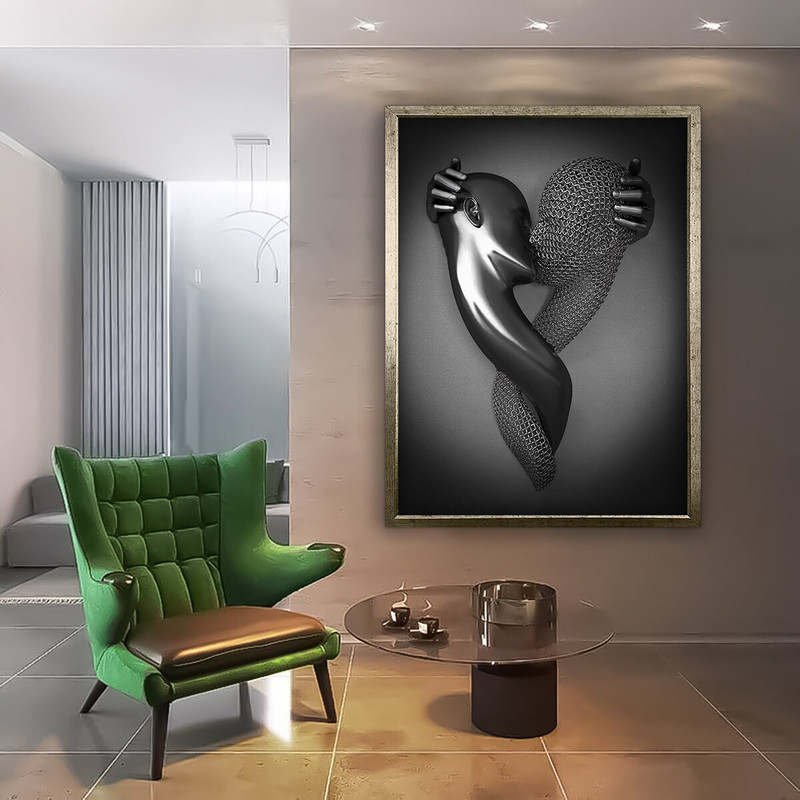 Kiss art canvas print Lovers Art decor canvas picture in bedroom Kissing Lovers print wall art ,black and grey art home decor Couples print.jpg