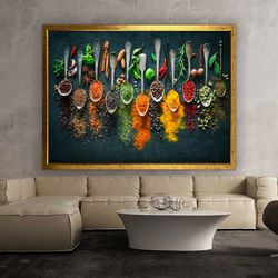 kitchen wall art , kitchen canvas wall art, kitchen prints , kitchen artwork, herbs and spices art work, colorful spices