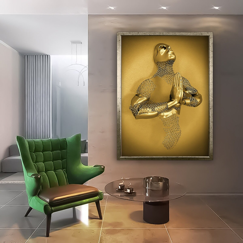 Meditation Canvas, Prayer Canvas , Photography 3D Effect Canvas, gold bedroom decor, praying man painting.jpg