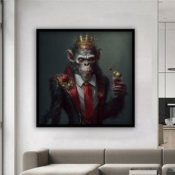 monkey drinking wine painting, ready to hang product, office decor, canvas wall art.jpg