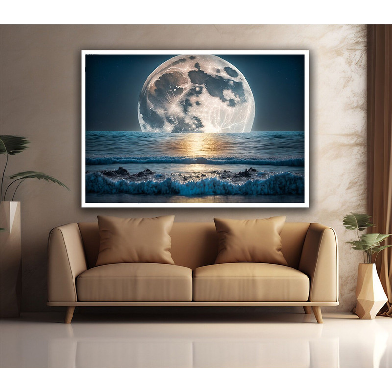Moonlight art,moonlight landscape canvas,sea landscape art,lit wall art,lit poster.jpg
