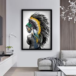 native american painting american indian tribe wall art native american woman art indian print, american indian art canv