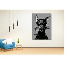 doberman gun poster art print,black and white print,luxury