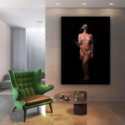 nude woman canvas, female silhouette art, mysterious erotic woman art0, bedroom wall decor.jpg