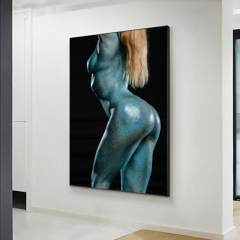 Nude woman painting, body painted nude woman art, erotic woman silhouette wall art, bedroom wall painting.jpg