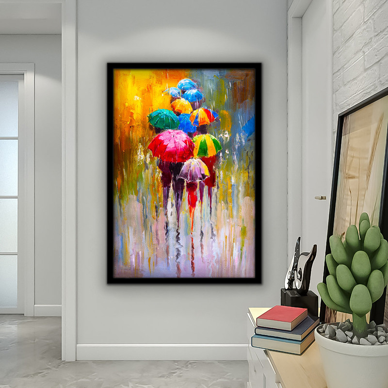 People Walking Under Umbrella Canvas Wall Art, Colorful Umbrella Wall Hangings, Yellow Red Green Umbrella Canvas Wall Prin.jpg