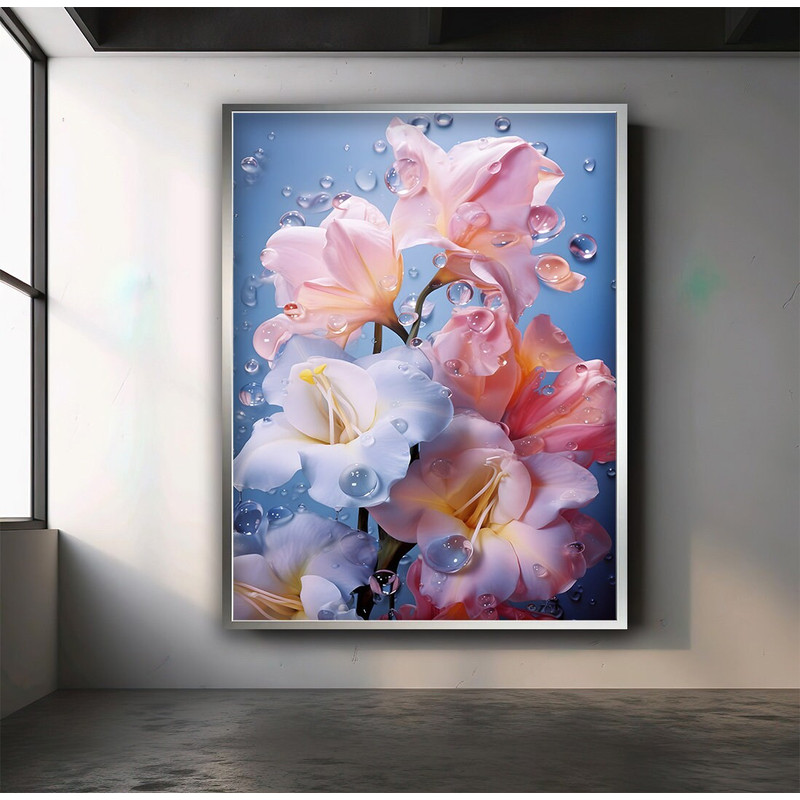 Pink  flowers canvas, purple flower canvas decor, flowers wall art, colorful flowers poster.jpg