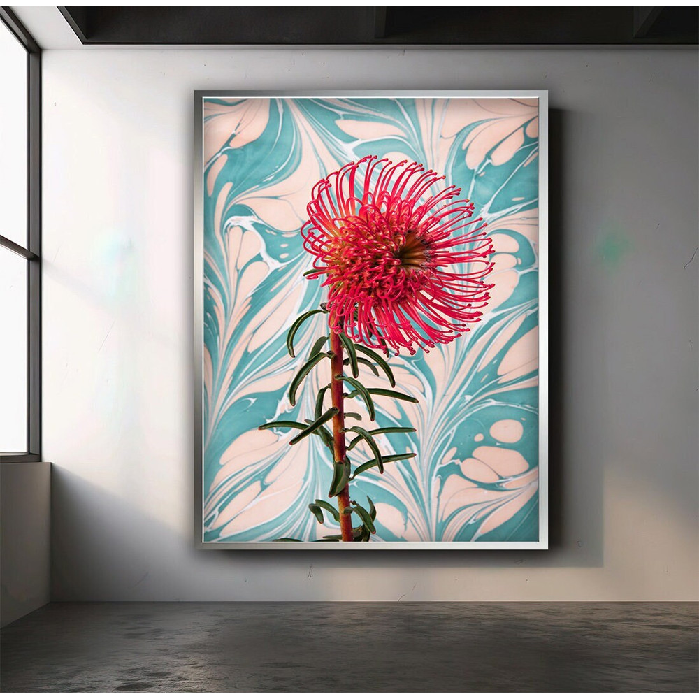 Pink flower canvas print, pink flower wall decor with turquoise pattern, modern canvas art.jpg