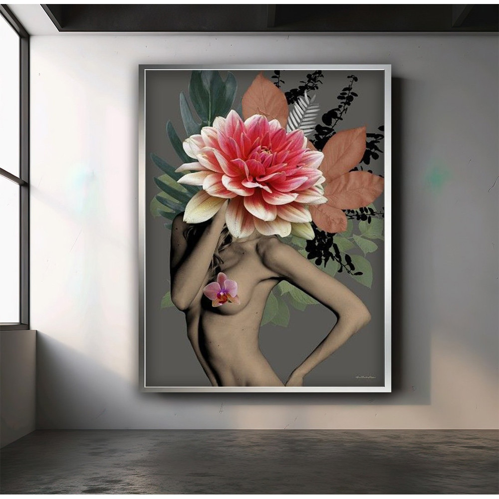 Pink flower nude woman canvas, pink flower woman art, pink flower, sexy woman wall art.jpg