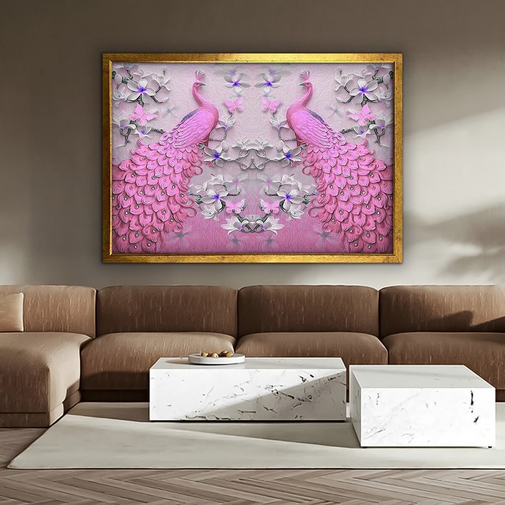 Pink peacock canvas, peacock canvas print, framed bird painting, pink peacock canvas art, peacock home decor.jpg