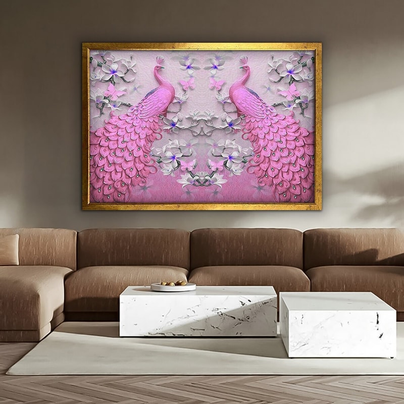 Pink peacock canvas, peacock canvas print, framed bird painting, pink peacock canvas art, peacock home decor.jpg