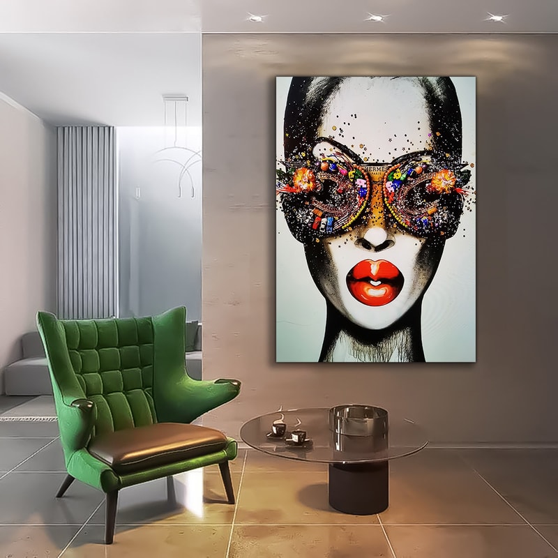 Pop art woman painting, fantasy woman with glasses , woman wall art, woman poster, woman canvas print, pop art print.jpg