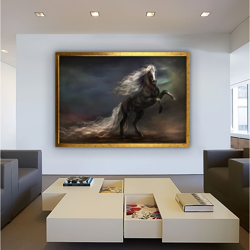 Prancing horse canvas, horse painting, white maned horse print, brown horse painting, horse wall art, horse home decor.jpg