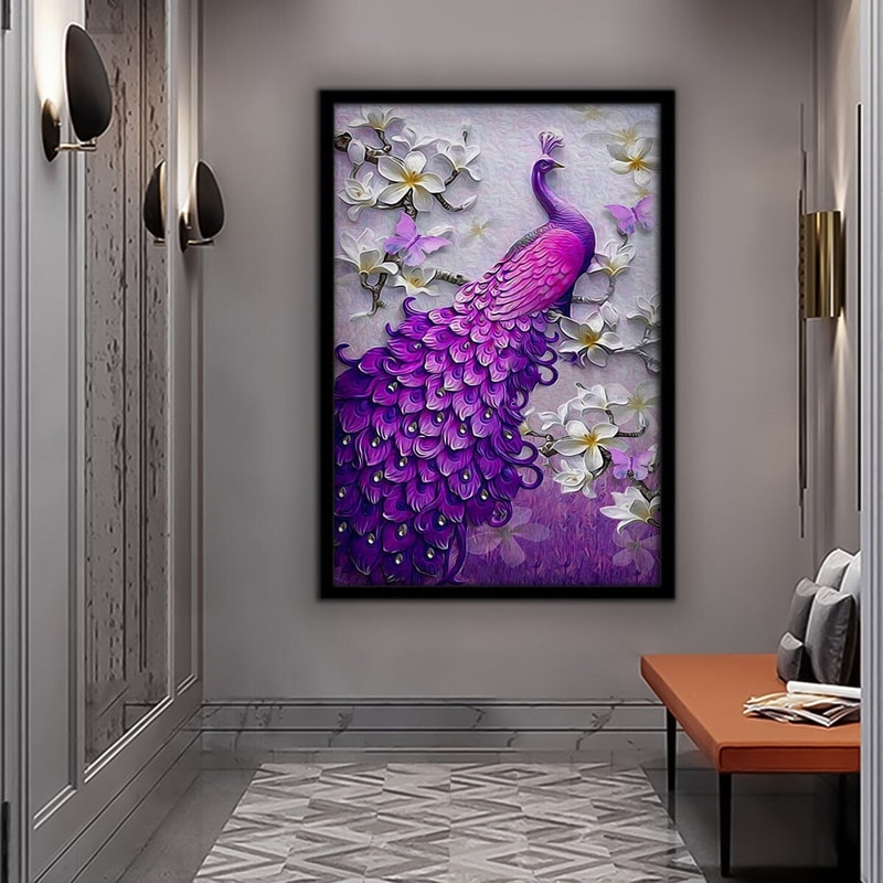 Purple peacock canvas, peacock canvas print, framed bird painting, purple peacock canvas art, peacock home decor.jpg