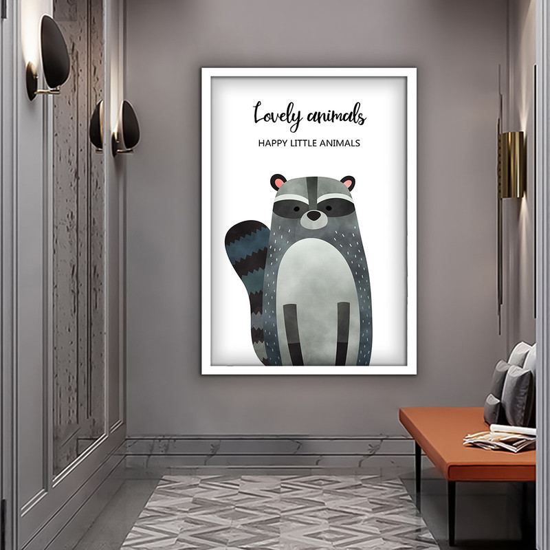 Raccoon canvas, cute animals canvas print, nursery decor, kids art, cartoon animals canvas painting.jpg