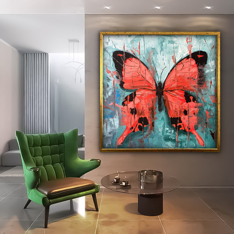 Red butterfly canvas, abstract butterfly painting, single butterfly print, framed butterfly wall art.jpg