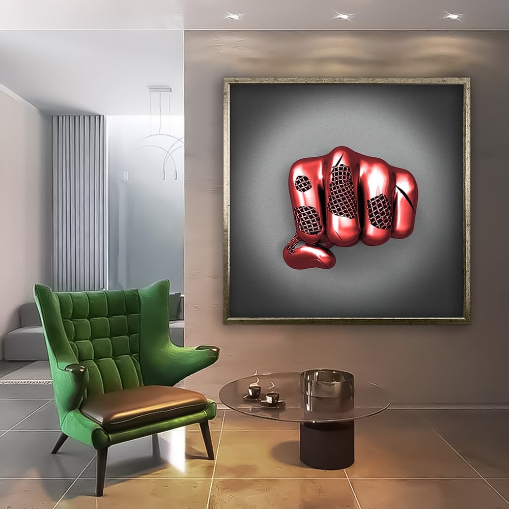 Red fist canvas, fist painting, hand wall art, 3 d effect fist decor, living room painting, framed print.jpg