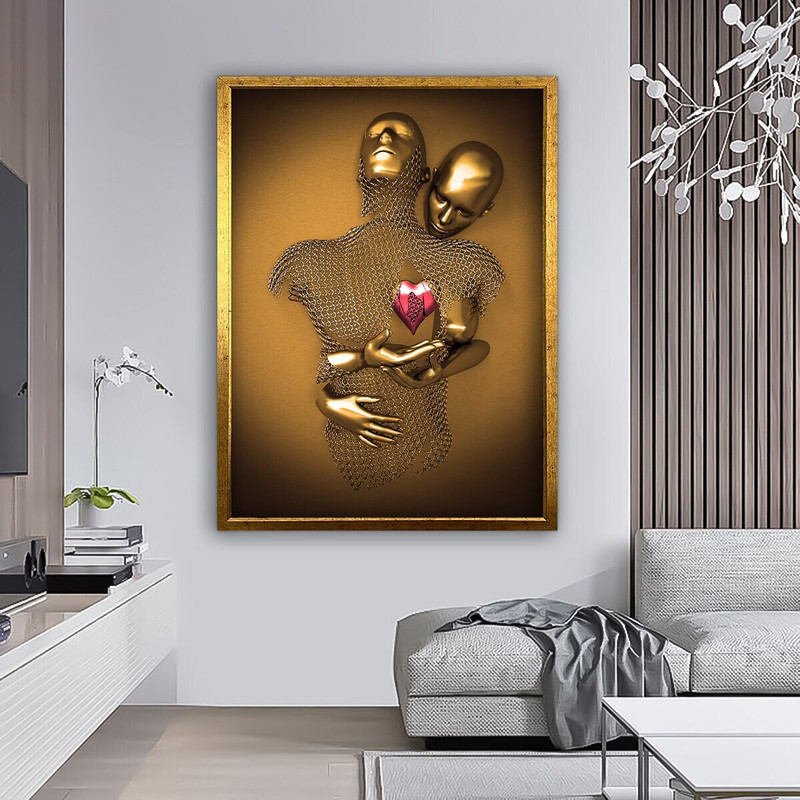 Red heart frame  love couples canvas painting, Love canvas art, canvas wall art  bronze, nude art, bedroom decor canvas.jpg