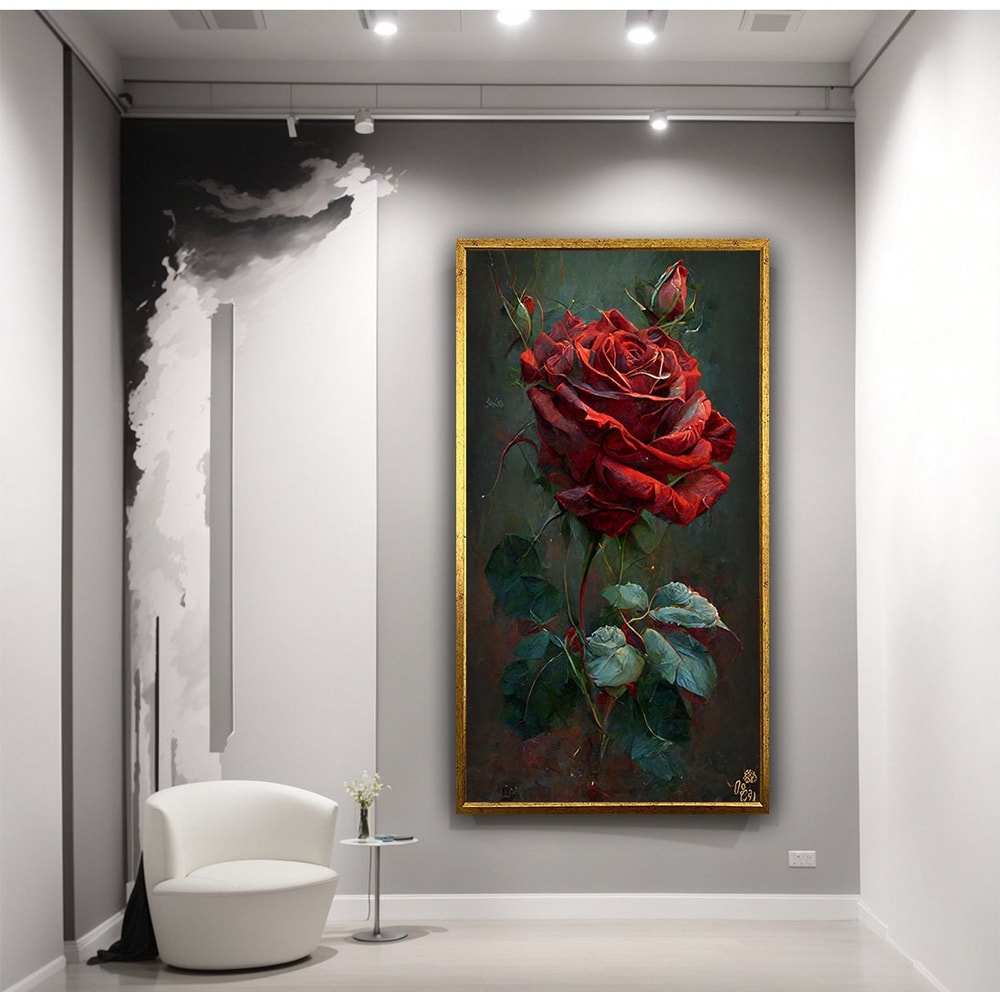 Red rose canvas painting, red rose wall art, flower wall decor, red rose art.jpg