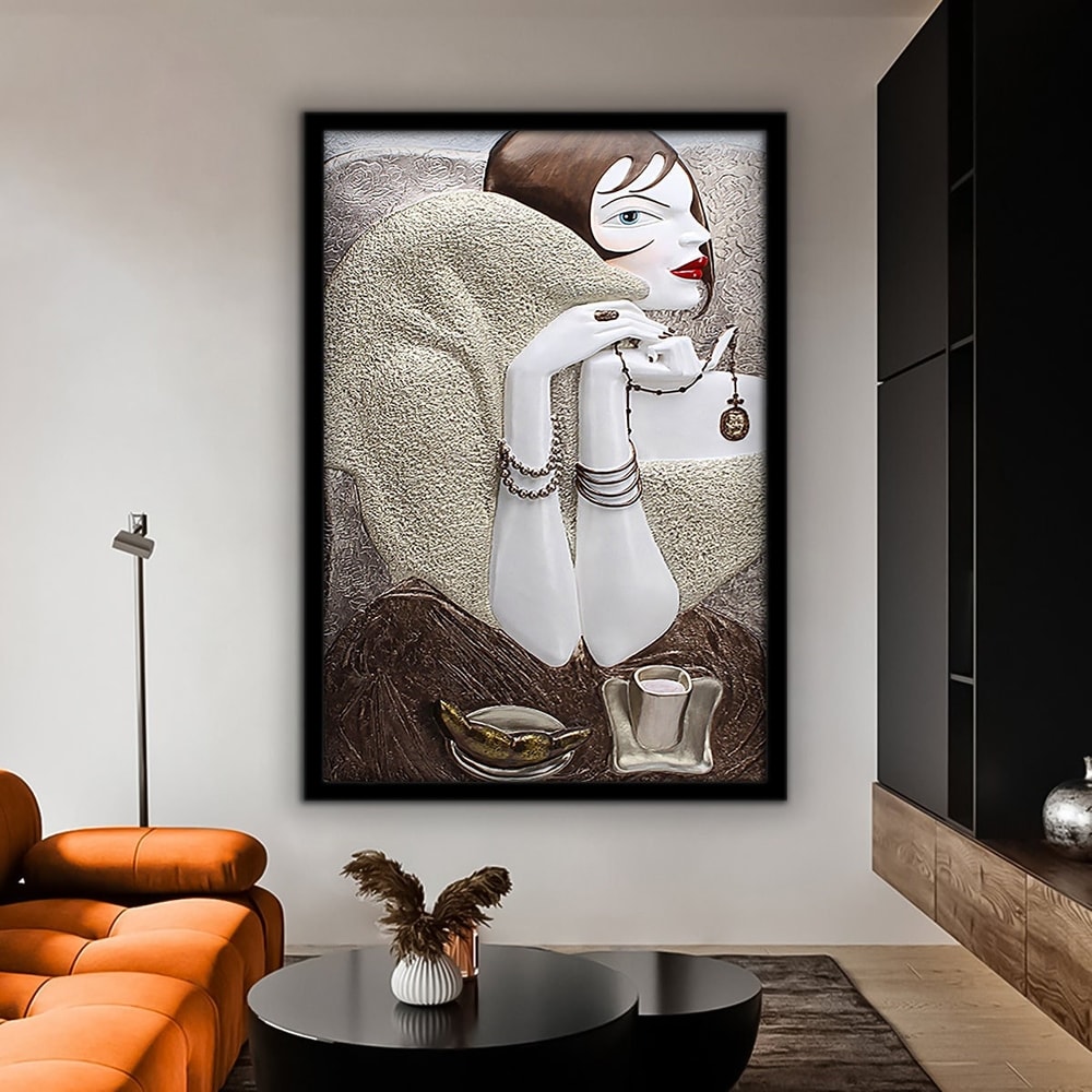 Relief looking woman painting, 3d effect woman art, framed painting, asian cartoon woman wall art 1.jpg