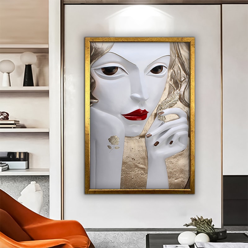 Relief looking woman painting, 3d effect woman art, framed painting, asian cartoon woman wall art.jpg