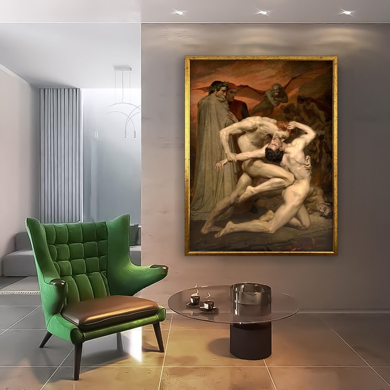 Renaissance Art Print, Vintage Religion Painting, Dante and Virgil in Hell, Moody French Art print, Printable Painting Vintage art Decor.jpg