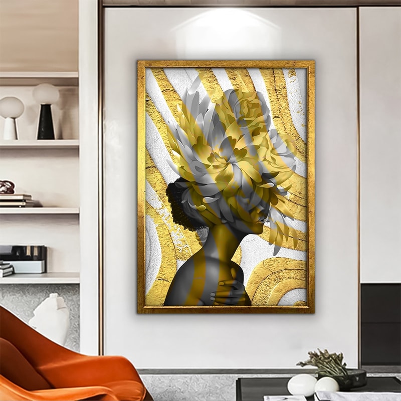 Rose head woman canvas, yellow rose woman painting, art with flowers on her head, abstract woman print, woman with flowers painting 3.jpg