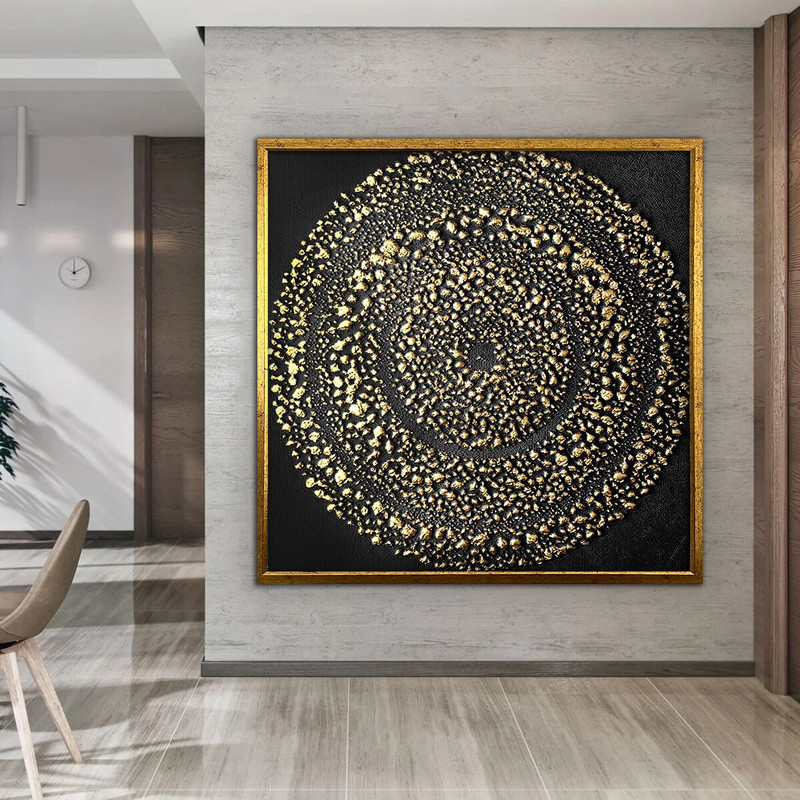 Round circles abstract canvas, gold abstract canvas print, framed gold painting, round circles canvas print, modern abstract home decor 1.jpg