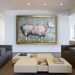 sheep canvas, farmer decor, animal painting, white sheep canvas print, sheep home decor, sheep wall art.jpg