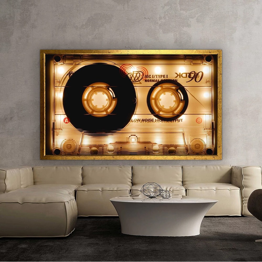 Shining Audio Cassette, Retro Music Wall Art, Audio Cassette Canvas, tape cassette canvas painting, music cassette print, audio cassette art.jpg