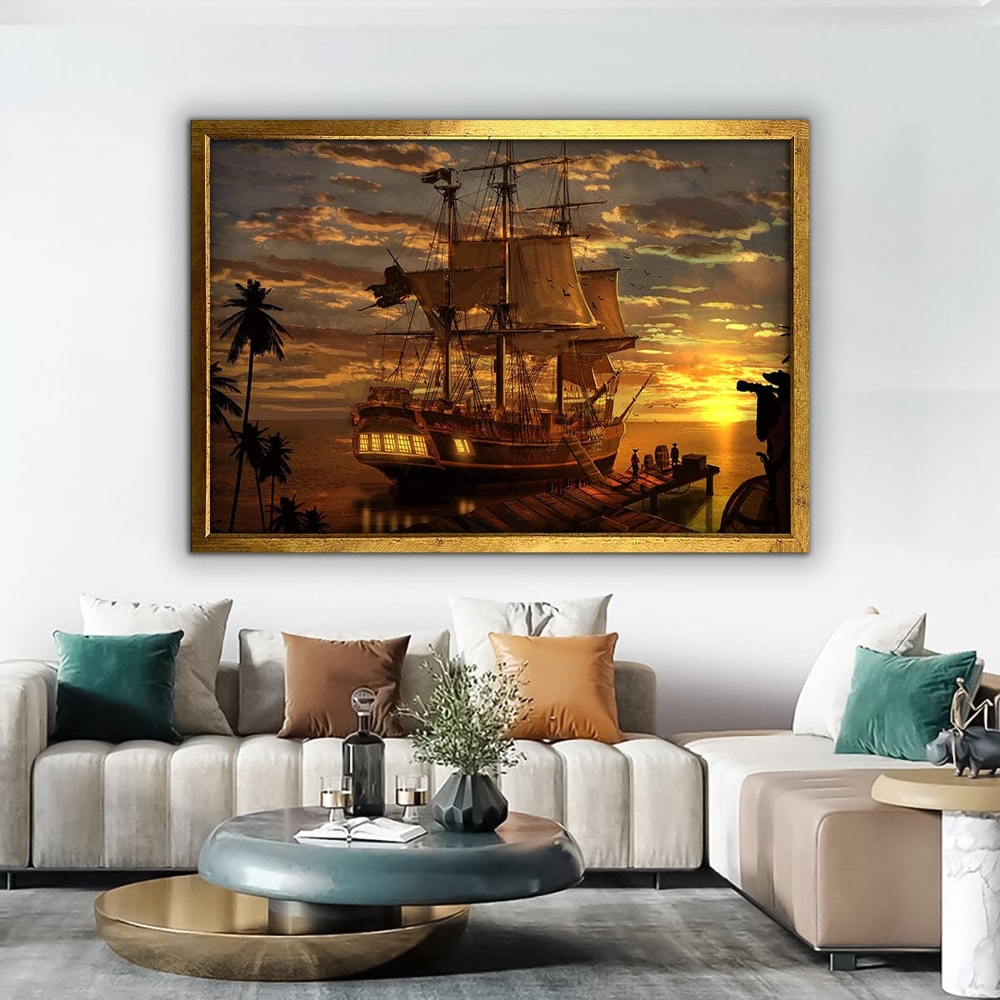 Ship canvas painting, pirate ship print, sailing painting, boating ship art, rowing boat canvas, ships canvas wall art, Ship framed print 5.jpg