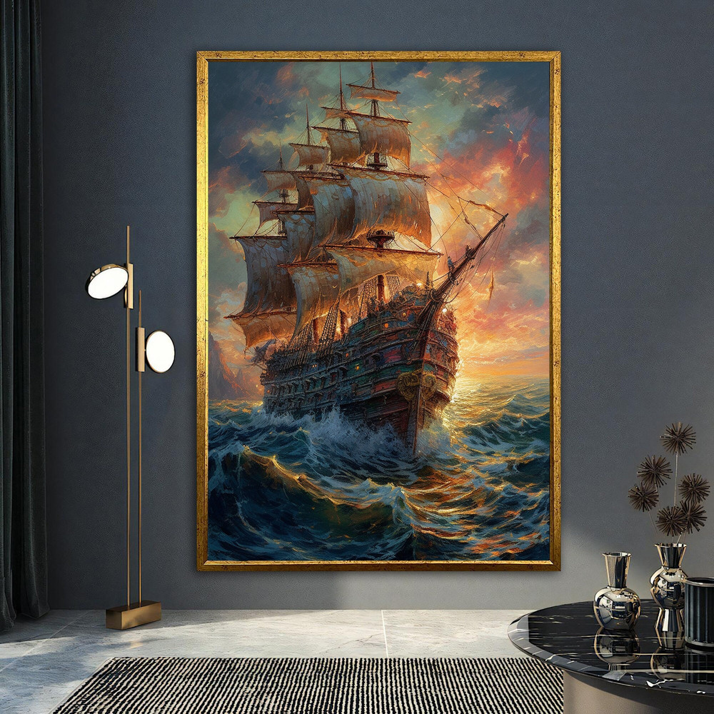 Ship Canvas, Pirate Ship Painting, Rowing Boat Wall Art, ship Canvas Wall Art, Room Decor, Canvas Wall Art, framed Canvas Wall Art.jpg