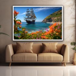 Ship landscape canvas,ship decor,sea landscape art,ship wall decor,ship painting in seascape.jpg