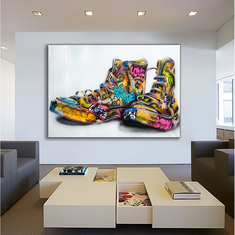 Shoes graffiti, banksy shoes painting, colorful shoes canvas print, pop art shoes painting, graffiti wall art.jpg