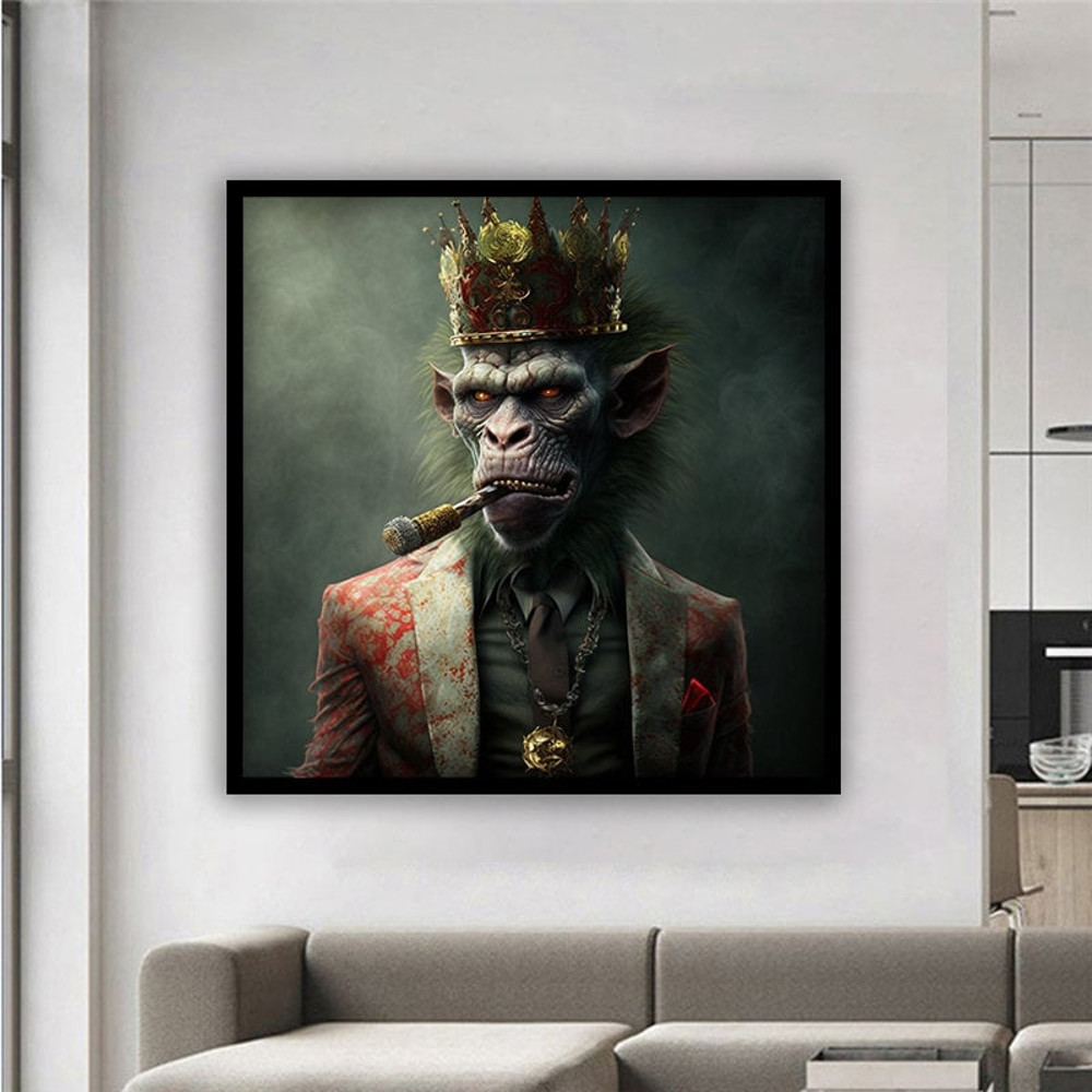 Smoking Monkey Canvas Print, Monkey Home Wall Decor, Animal Art Print, African Animal Wall Art, Farmhouse Art Gifts, HUMAN Monkey Poster 1.jpg