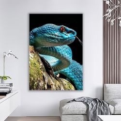 snake painting, cobra snake canvas, blue snake art, wild anaconda painting, anaconda canvas print, snake home decor, sna