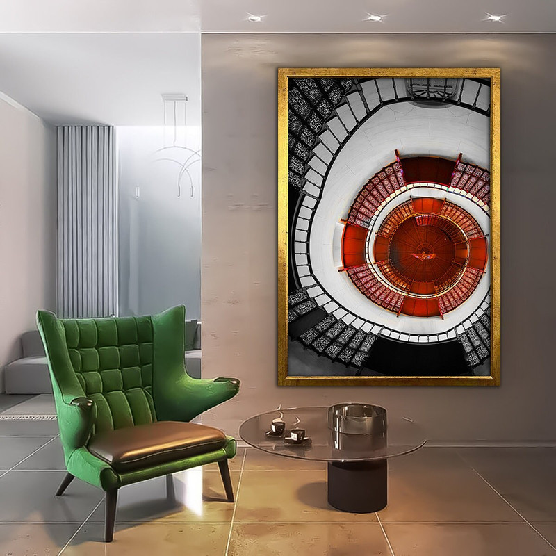 Spiral staircases surreal canvas painting, stairs abstract canvas print, staircase painting, red stairs wall decor 1.jpg