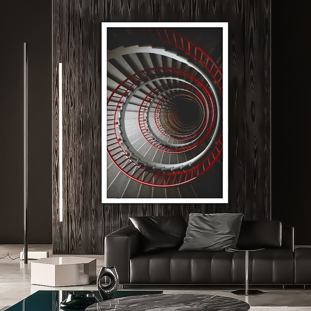 Spiral staircases surreal canvas painting, stairs abstract canvas print, staircase painting, red stairs wall decor 2.jpg