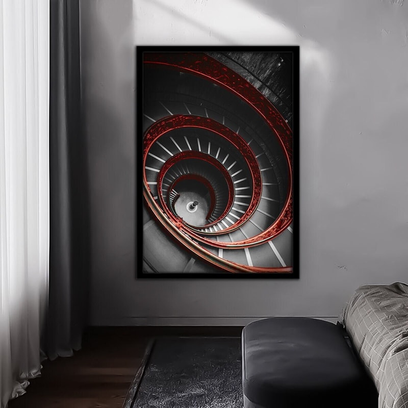 Spiral staircases surreal canvas painting, stairs abstract canvas print, staircase painting, red stairs wall decor.jpg
