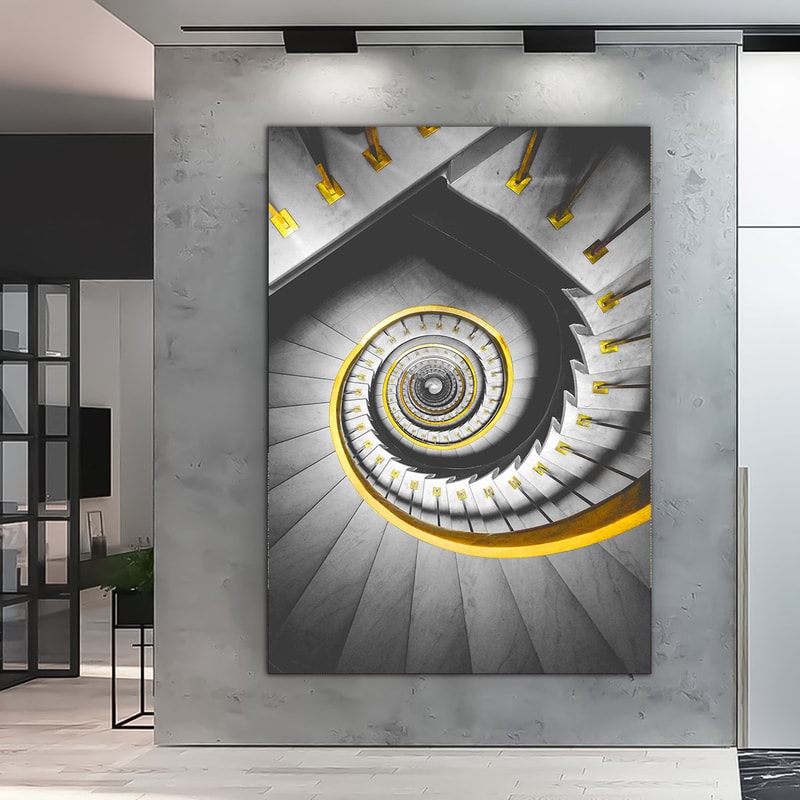Spiral staircases surreal canvas painting, stairs abstract canvas print, staircase painting, yellow stairs wall decor 1.jpg
